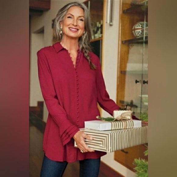 Soft Surroundings Poets Tunic Length Blouse Moroccan Red Medium - Picture 2 of 7